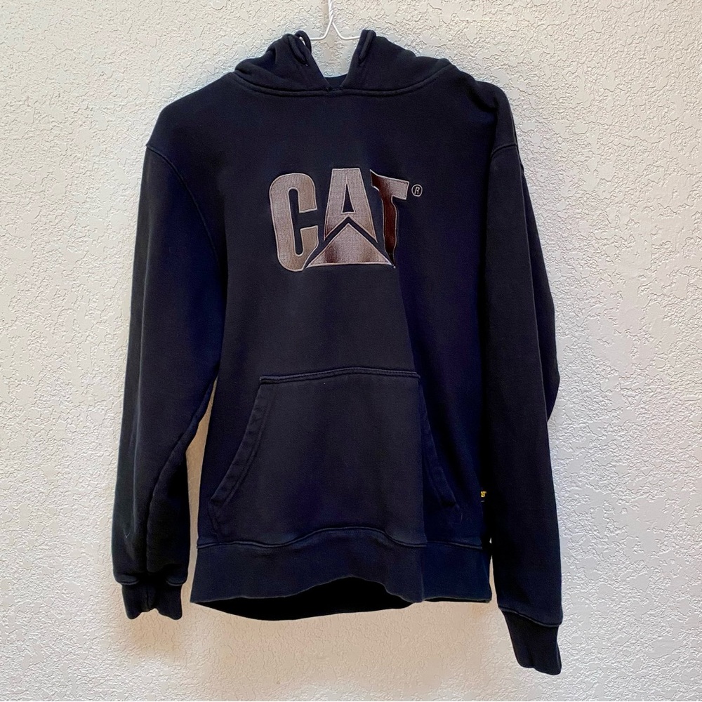 Caterpillar CAT Hoodie Men’s M Black Pullover Sweatshirt Embroidered Silver Logo